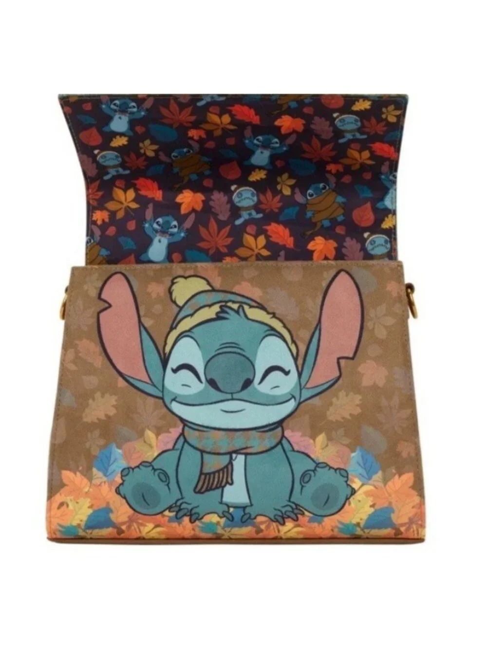 Loungefly Disney Lilo & Stitch Autumn Leaves Houndstooth Crossbody Satchel NWT - Picture 2 of 7
